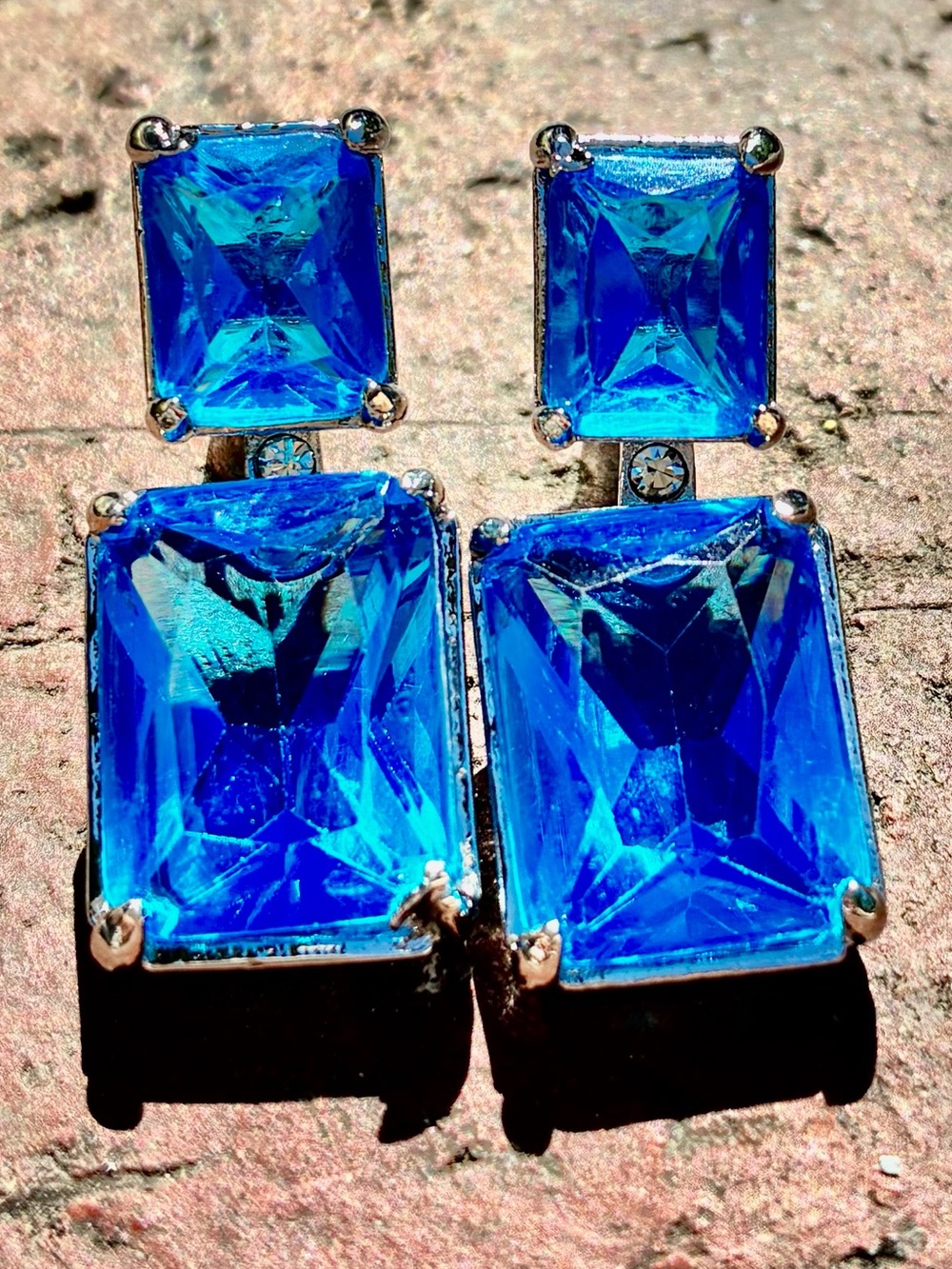 🦋 Brilliant Blue Rectangular Synthetic Zirconia Drop Earrings